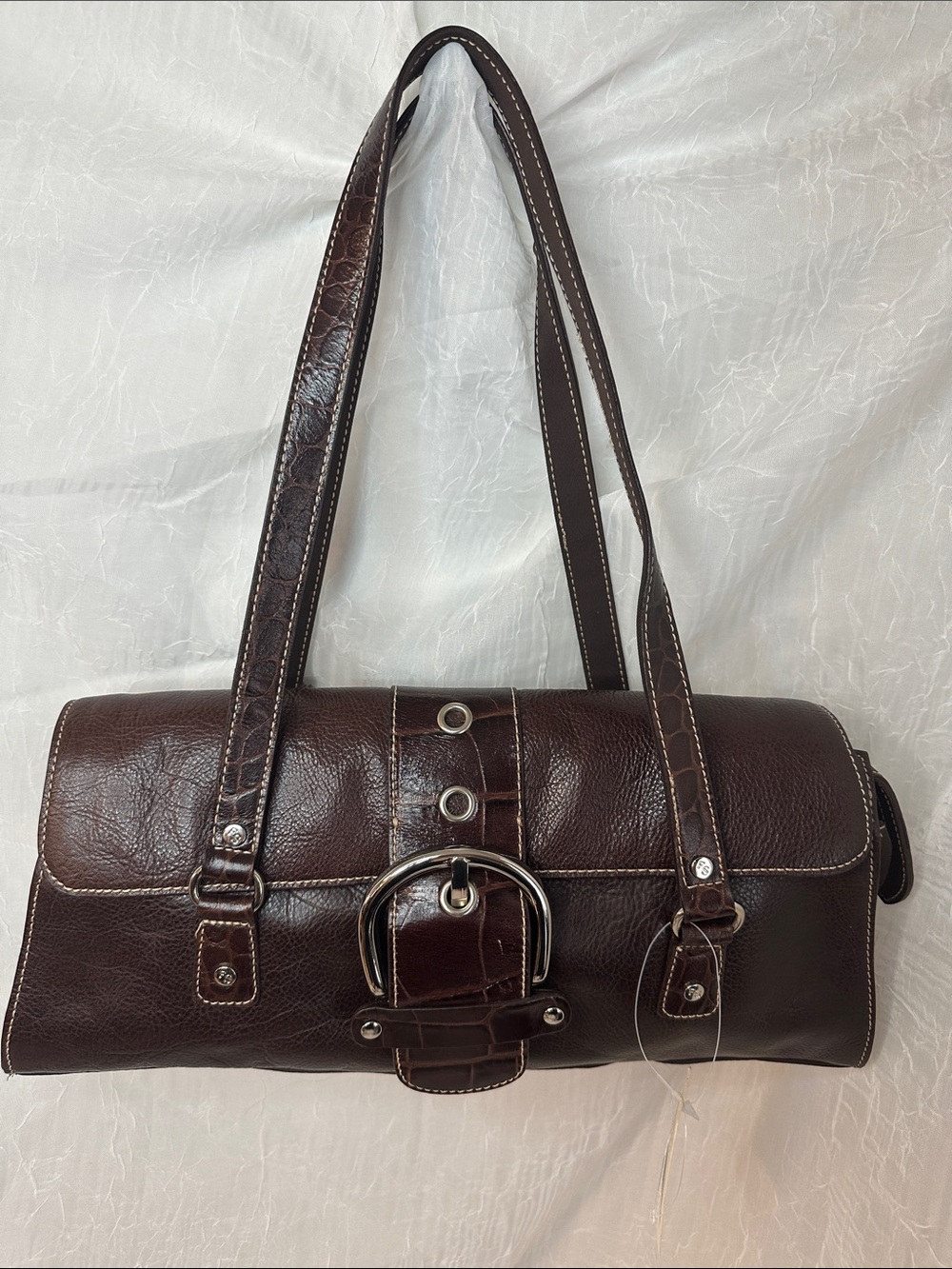 Franco Sarto NWT Brown Leather Shoulder Bag with Buckle Detail